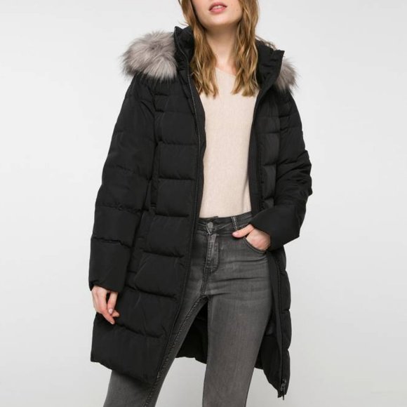DKNY Faux-fur-trim Puffer Coat - Black - L - Picture 1 of 11